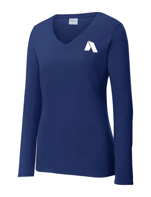 Womens  V-Neck Ring Spun Navy 4.5 oz Long Sleeve T-Shirt w/Shelter Icon Logo