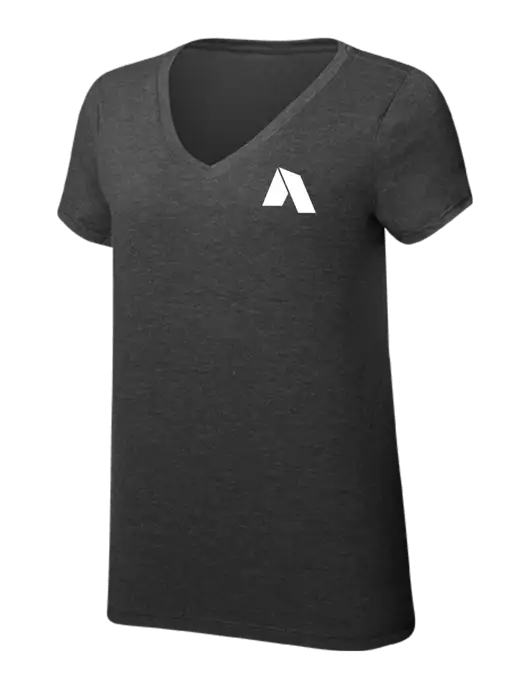 Womens Simply Soft V-Neck Black Frost 4.5oz  Poly/Combed Ring Spun Cotton T-Shirt w/Shelter Icon Logo
