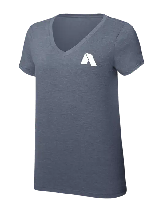 Womens Simply Soft V-Neck Navy Frost 4.5oz  Poly/Combed Ring Spun Cotton T-Shirt w/Shelter Icon Logo