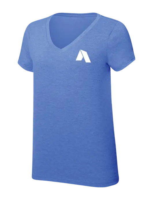 Womens Simply Soft V-Neck Royal Frost 4.5oz  Poly/Combed Ring Spun Cotton T-Shirt w/Shelter Icon Logo