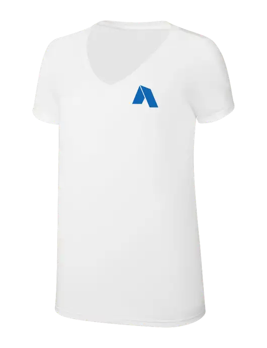 Womens Simply Soft V-Neck White 4.5oz  Poly/Combed Ring Spun Cotton T-Shirt w/Shelter Icon Logo