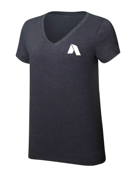 Womens Simply Soft V-Neck Heather Charcoal 4.5oz  Poly/Combed Ring Spun Cotton T-Shirt w/Shelter Icon Logo
