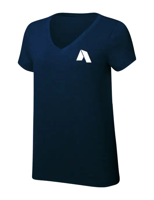 Womens Simply Soft V-Neck New Navy 4.5oz  Poly/Combed Ring Spun Cotton T-Shirt w/Shelter Icon Logo
