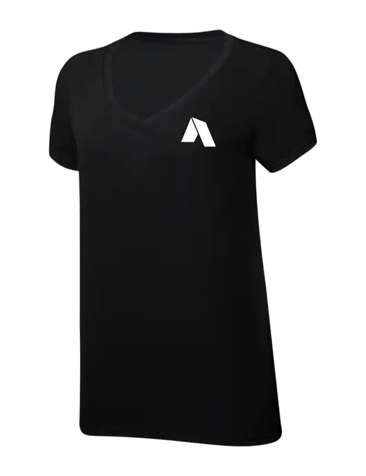 Womens Simply Soft V-Neck Black 4.5oz  Poly/Combed Ring Spun Cotton T-Shirt w/Shelter Icon Logo