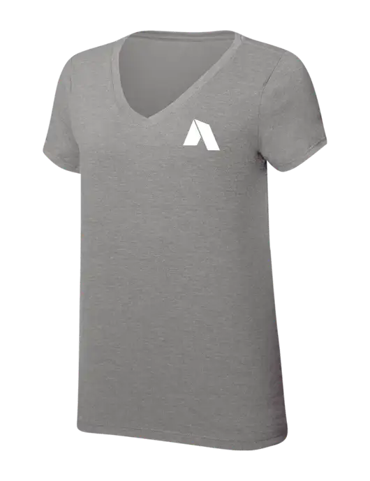 Womens Simply Soft V-Neck Grey Frost 4.5oz  Poly/Combed Ring Spun Cotton T-Shirt w/Shelter Icon Logo
