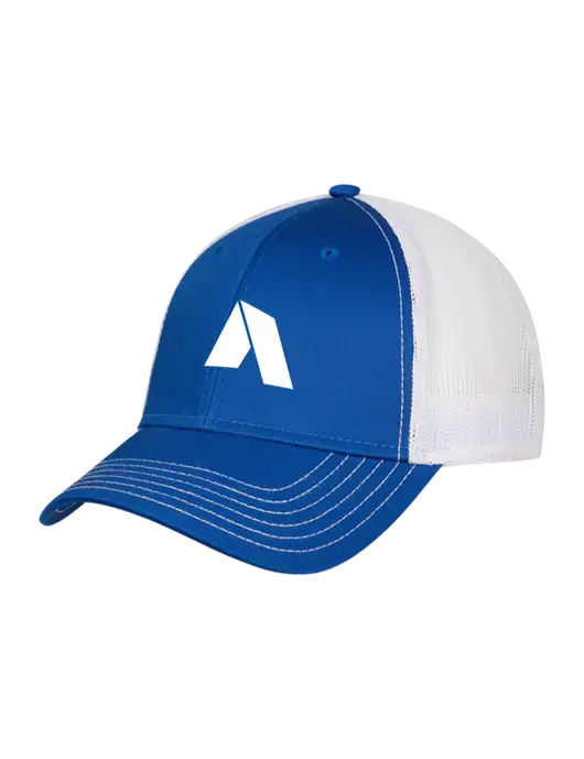 Royal/White Mesh Trucker Cap Snap Back w/Shelter Icon Logo