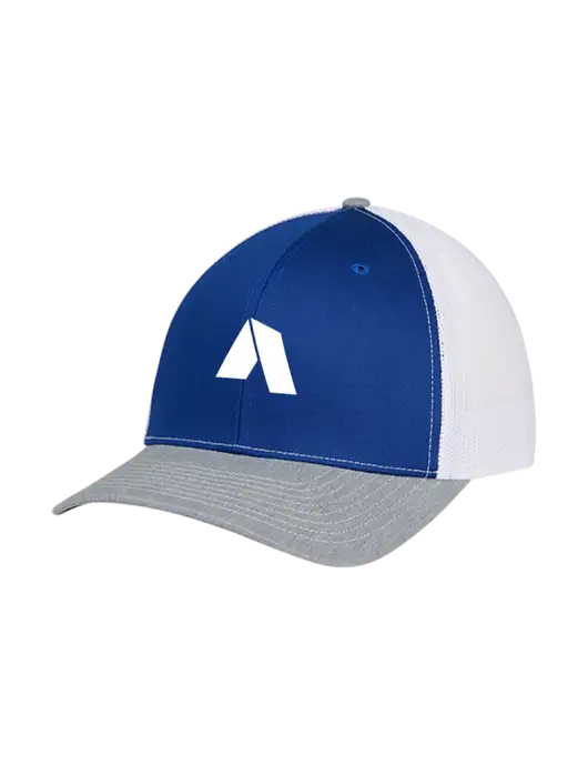 Richardson Adjustable Snapback Original 112 Trucker Cap Royal/HeatherGrey/White Mesh w/Shelter Icon Logo