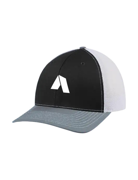 Richardson Adjustable Snapback Original 112 Trucker Cap Black/Light Heather Grey/White Mesh w/Shelter Icon Logo