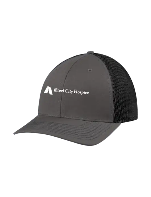 Richardson Adjustable Snapback Original 112 Trucker Cap Dark Grey w/Black Mesh w/Steel City Hospice Logo