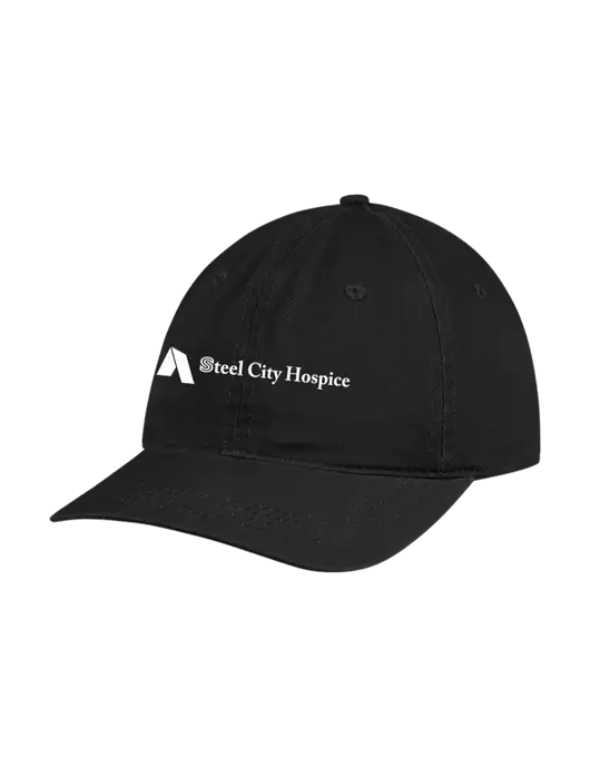 Garment Washed Unstructured Twill Black Cap w/Steel City Hospice Logo