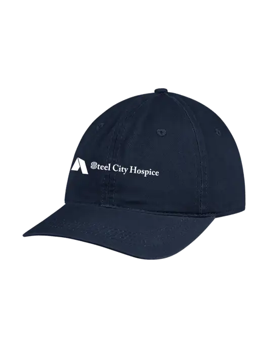 Garment Washed Unstructured Twill Navy Cap w/Steel City Hospice Logo