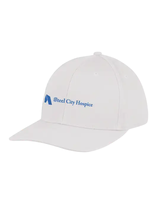 Premium Modern Structured Twill White Snapback Cap w/Steel City Hospice Logo