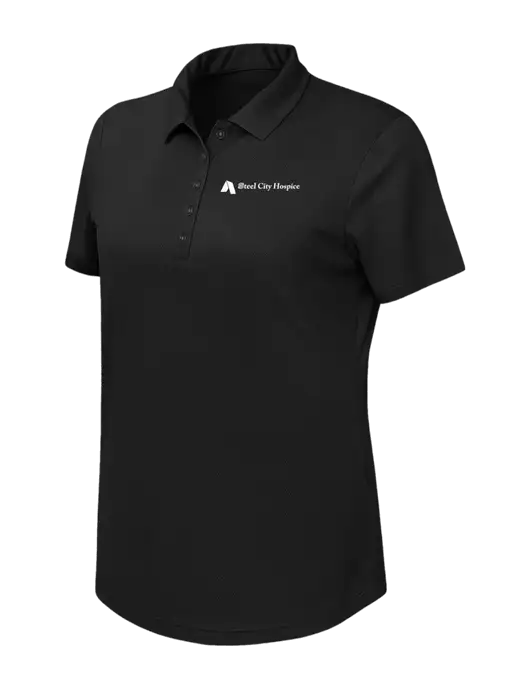 Callaway Womens Birdseye Black Polo w/Steel City Hospice Logo