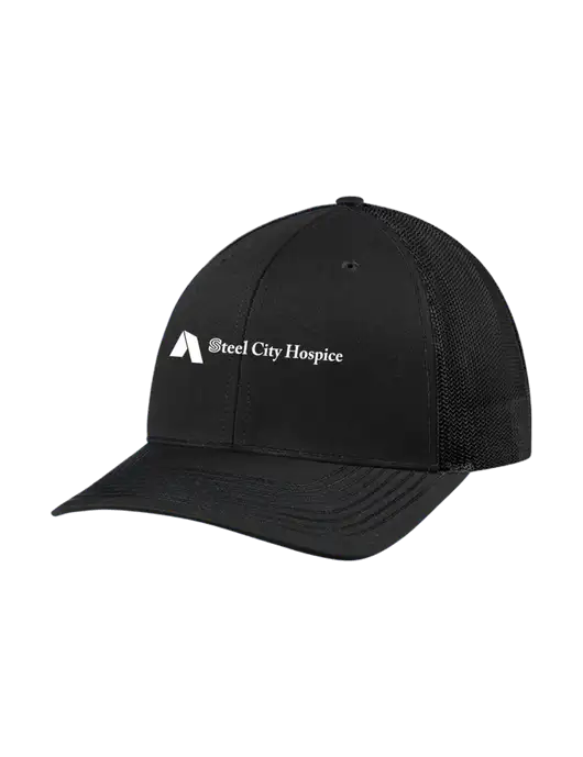 Richardson Adjustable Snapback Original 112 Trucker Cap Black w/Black Mesh w/Steel City Hospice Logo