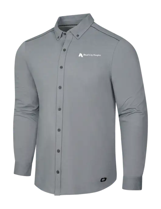 OGIO Medium Grey Heather Modern Code Stretch Button-Up Shirt w/Steel City Hospice Logo