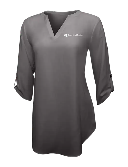 Dark Grey Womens 3/4 Sleeve Tunic Blouse w/Steel City Hospice Logo
