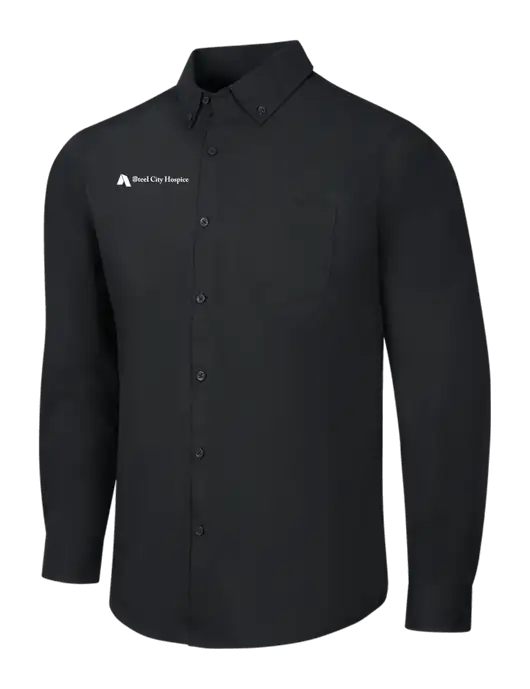 Black Long Sleeve Carefree Poplin Shirt w/Steel City Hospice Logo