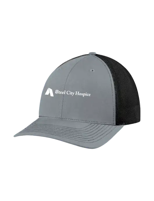 Richardson Adjustable Snapback Original 112 Trucker Cap Heather Grey w/Black Mesh w/Steel City Hospice Logo