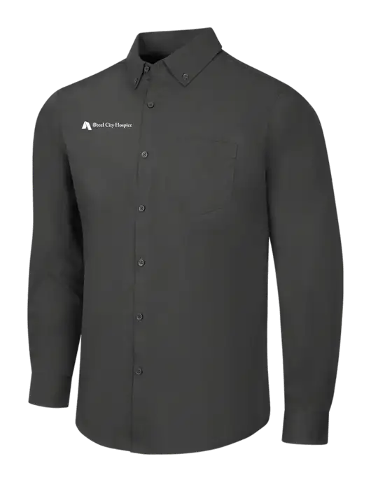 Dark Grey Long Sleeve Carefree Poplin Shirt w/Steel City Hospice Logo