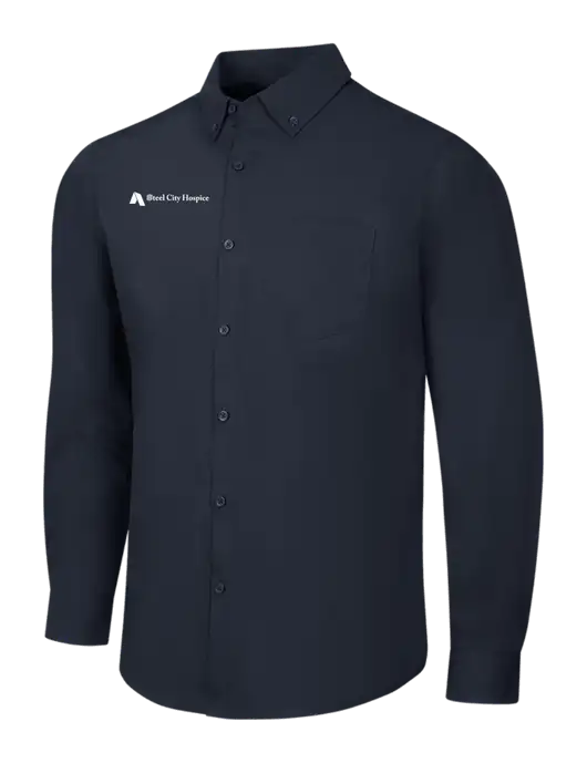 Navy Long Sleeve Carefree Poplin Shirt w/Steel City Hospice Logo