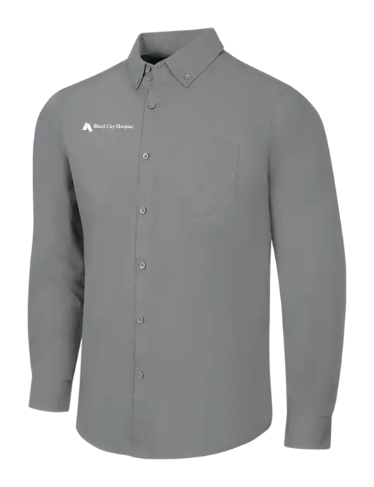 Medium Grey Long Sleeve Carefree Poplin Shirt w/Steel City Hospice Logo