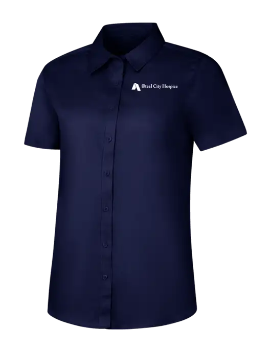 Womens Navy Short Sleeve Superpro React Twill Shirt w/Steel City Hospice Logo
