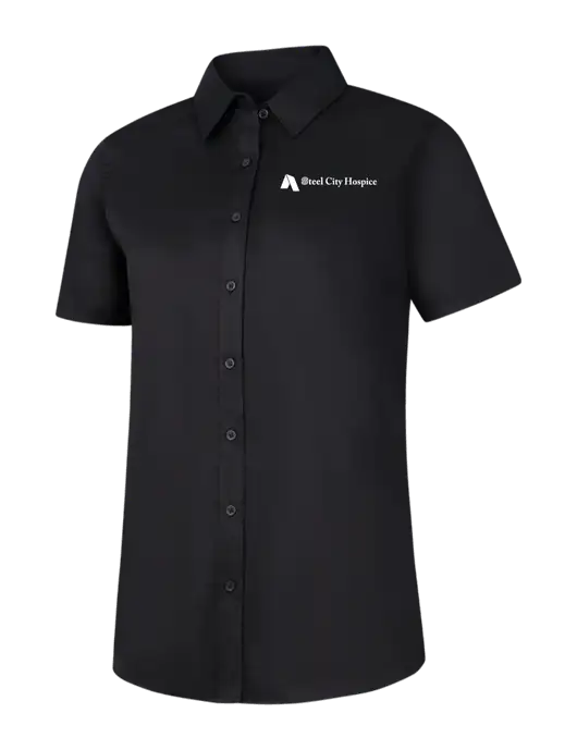 Womens Black Short Sleeve Superpro React Twill Shirt w/Steel City Hospice Logo
