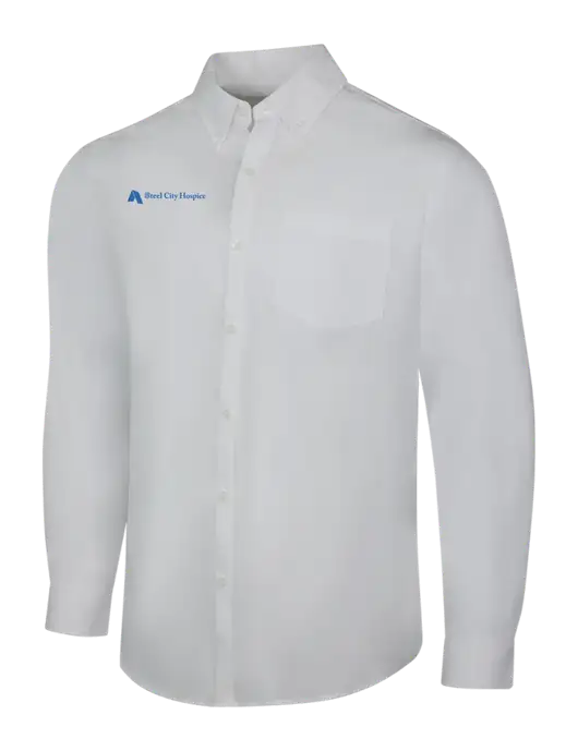White Long Sleeve Carefree Poplin Shirt w/Steel City Hospice Logo