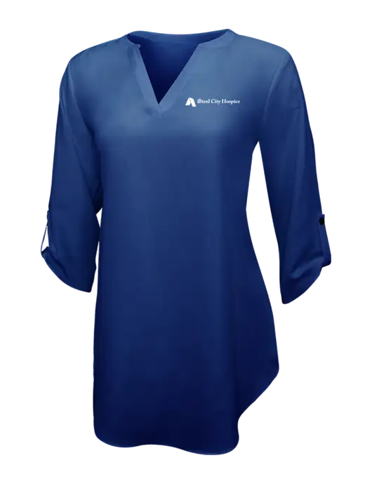 Dark Royal Womens 3/4 Sleeve Tunic Blouse w/Steel City Hospice Logo