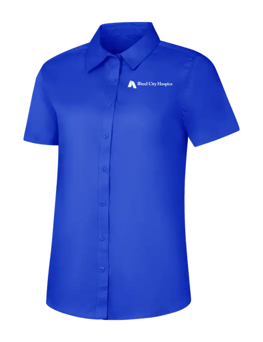Womens Short Sleeve Dark Royal Superpro React Twill Shirt w/Steel City Hospice Logo