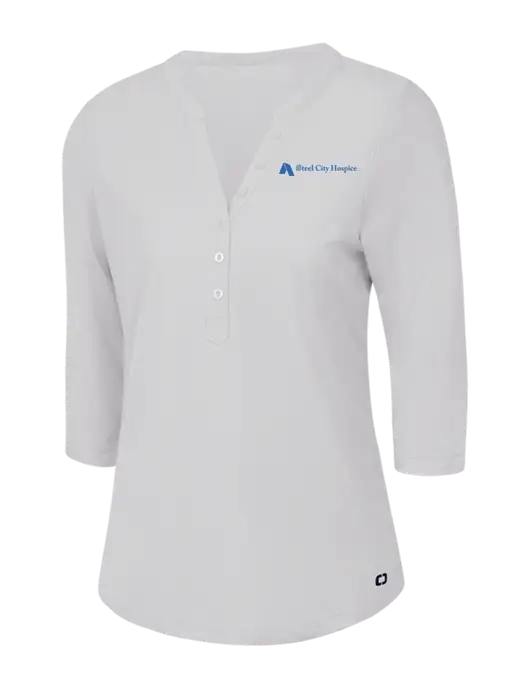 OGIO Bright White Jewel Henley w/Steel City Hospice Logo