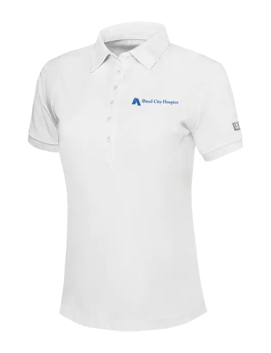 OGIO Womens Bright White Jewel Polo w/Steel City Hospice Logo
