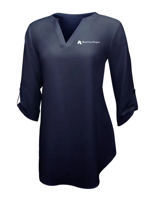 Navy Womens 3/4 Sleeve Tunic Blouse w/Steel City Hospice Logo