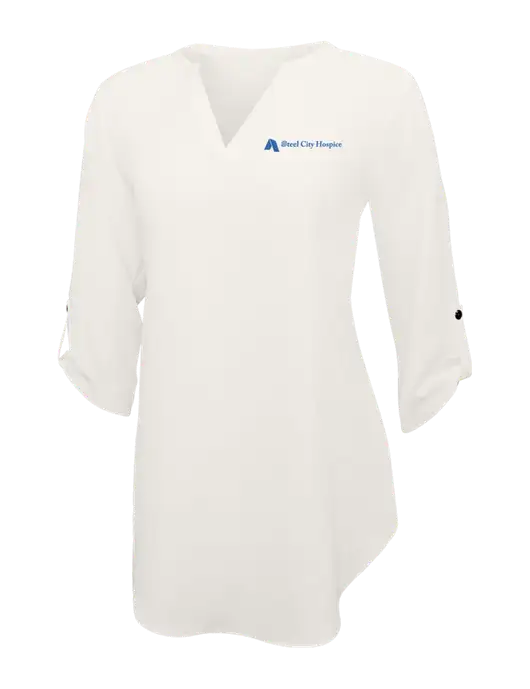 Ivory Womens 3/4 Sleeve Tunic Blouse w/Steel City Hospice Logo