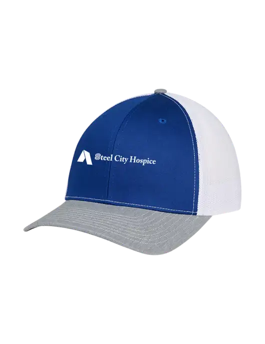Richardson Adjustable Snapback Original 112 Trucker Cap Royal/HeatherGrey/White Mesh w/Steel City Hospice Logo