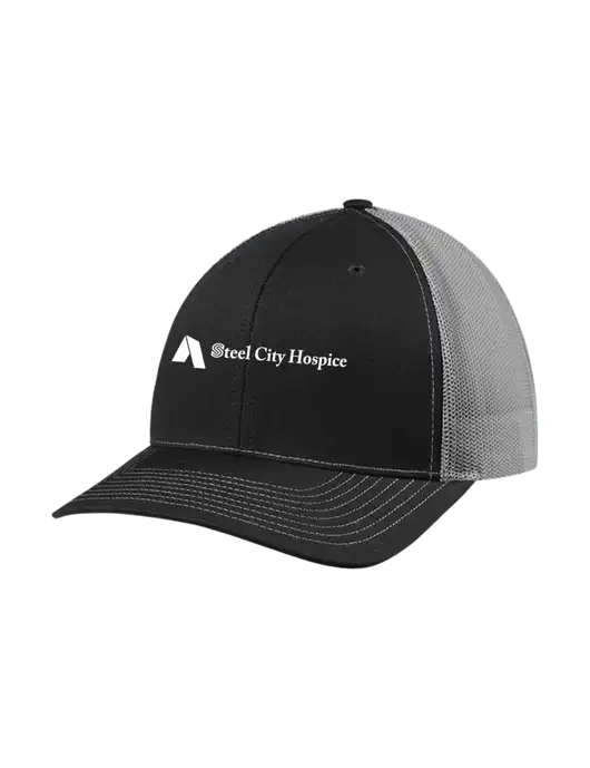 Richardson Adjustable Snapback Original 112 Trucker Cap Black w/Charcoal Mesh w/Steel City Hospice Logo