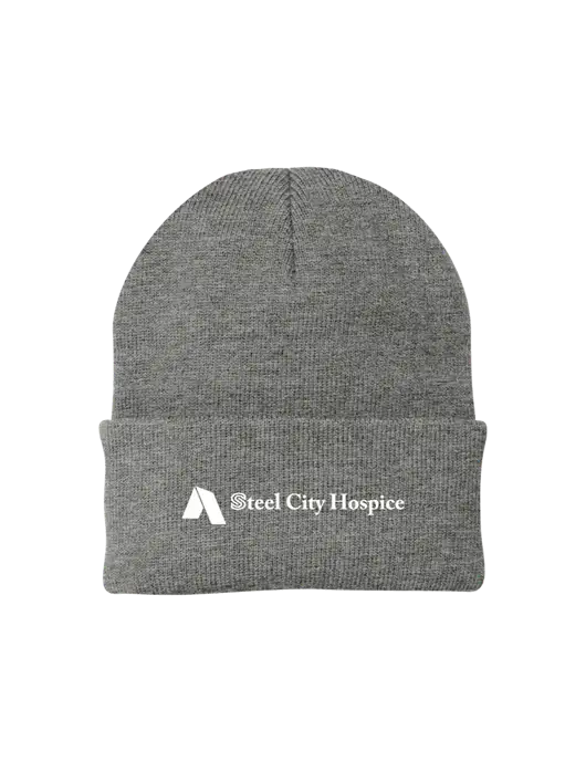 Medium Grey Heather Knit Cap w/Steel City Hospice Logo
