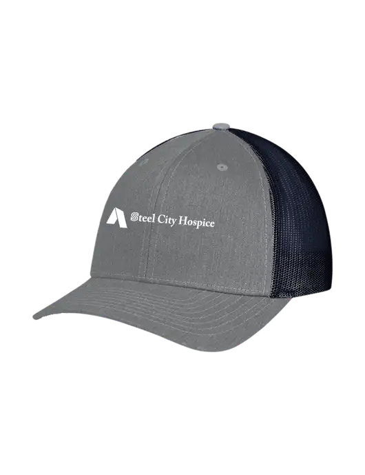 Richardson Adjustable Snapback Original 112 Trucker Cap Heather Grey w/Navy Mesh w/Steel City Hospice Logo