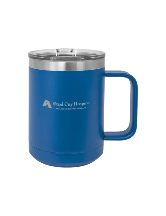 Polar Camel 15 oz Powder Coated Royal Vacuum Insulated Mug with Slider Lid w/Steel City Hospice Logo