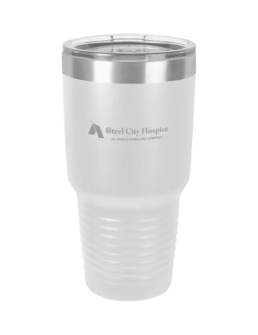 Polar Camel 30 oz Powder Coated White Vacuum Insulated Tumbler  w/Steel City Hospice Logo