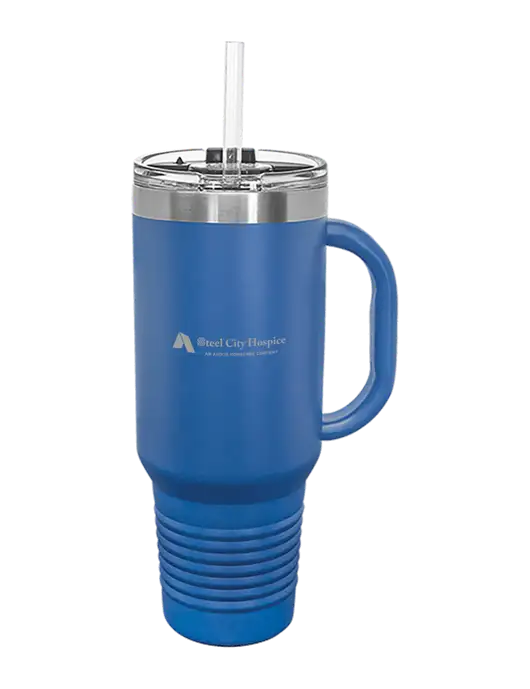 Polar Camel 40 oz. Powder Coated Vacuum Insulated Royal Travel Mug with Straw w/Steel City Hospice Logo