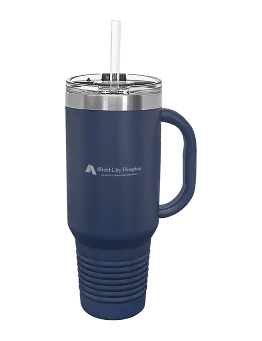 Polar Camel 40 oz. Powder Coated Vacuum Insulated Navy Travel Mug with Straw w/Steel City Hospice Logo