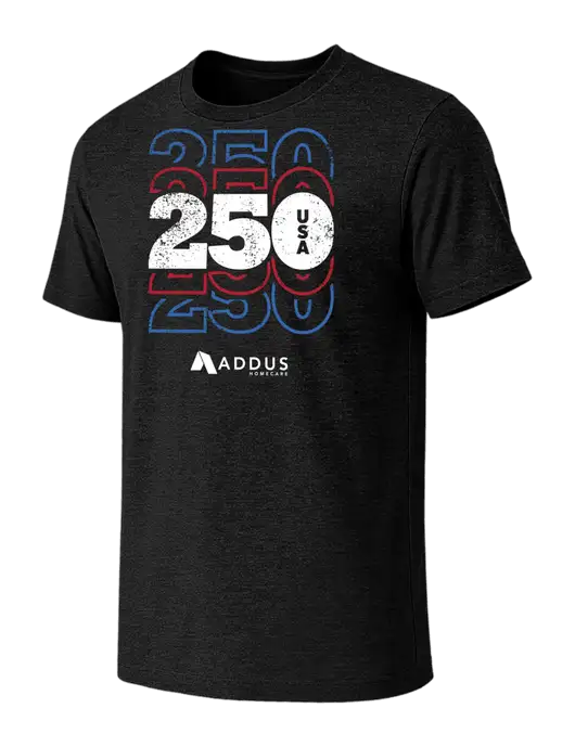 BELLA+CANVAS Black Heather CVC Short Sleeve Tee w/250 Repeating Distressed Logo